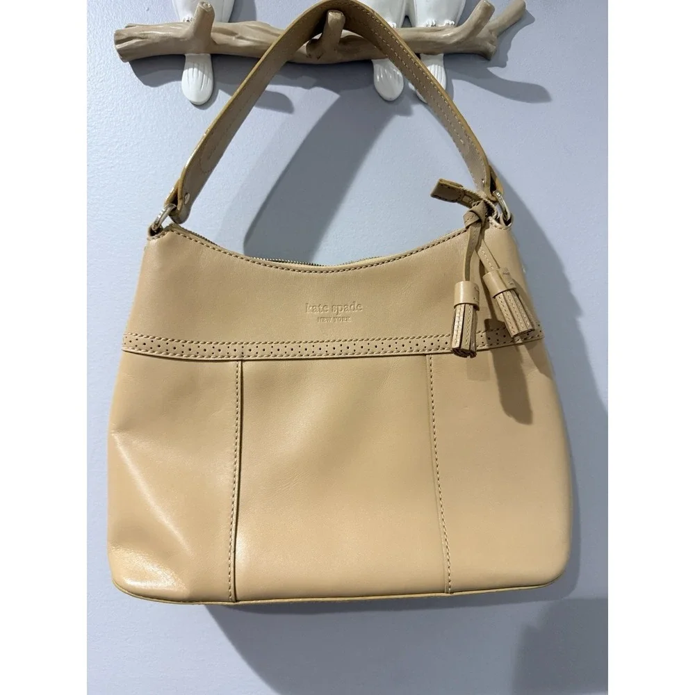 Kate‎ Spade New York Tan Leather Hobo Purse Tassel Y2K V